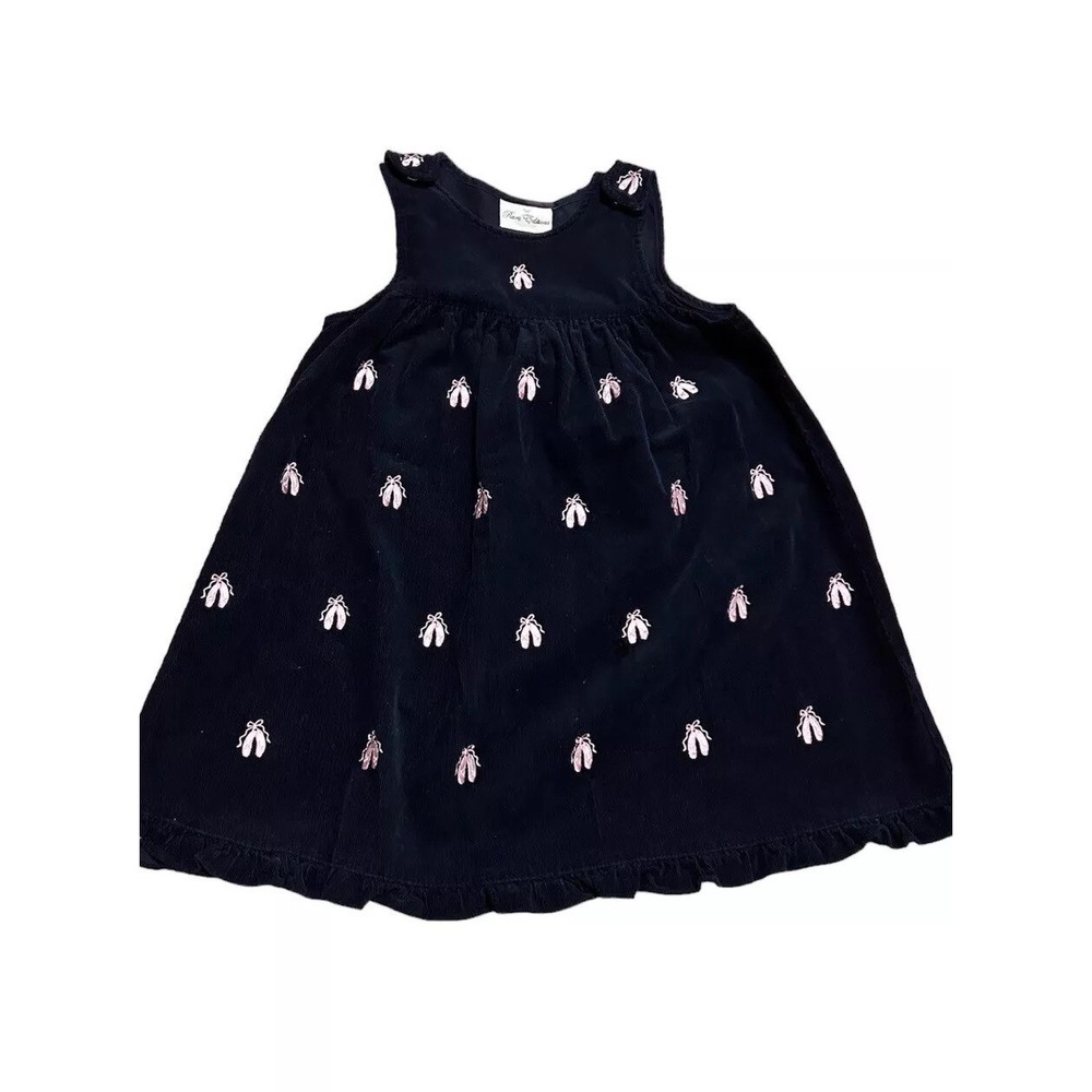 Rare Editions Navy Blue Ballerina Pincord Embroidery pink ballet 6X dress overal